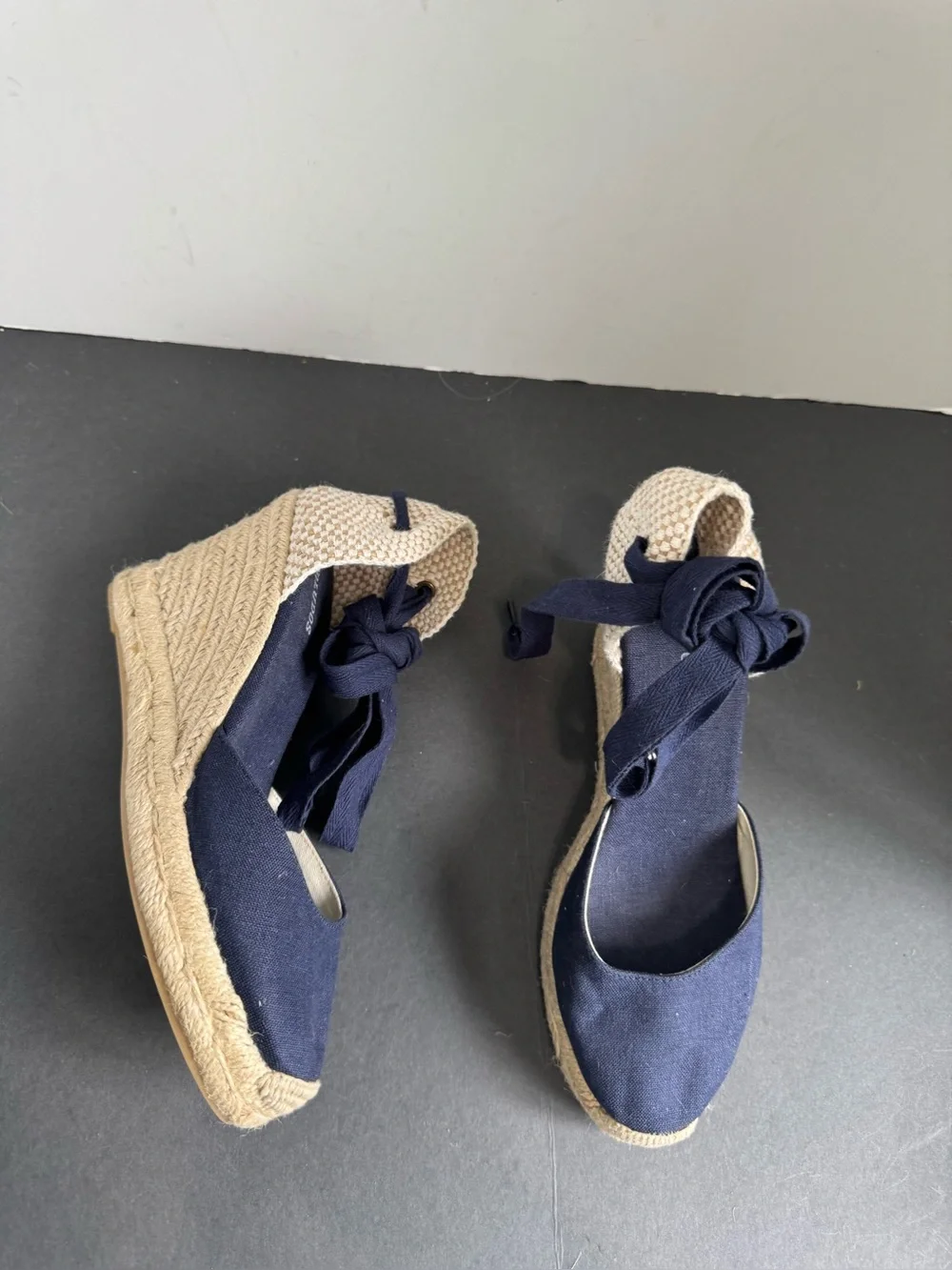 Soludos Classic Wedge Espadrilles in navy blue. Size 7